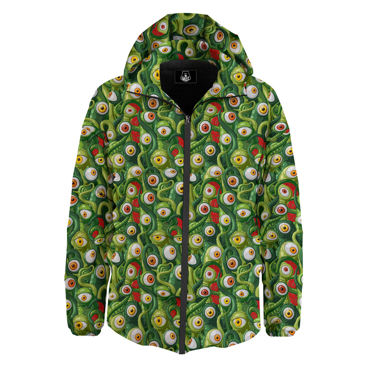 Green Alien Monster Print Pattern Down Jacket-grizzshop