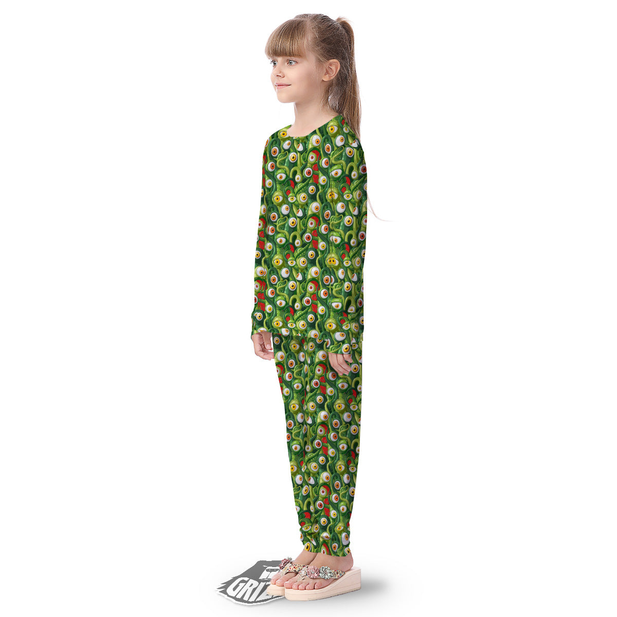 Green Alien Monster Print Pattern Kid's Pajamas-grizzshop