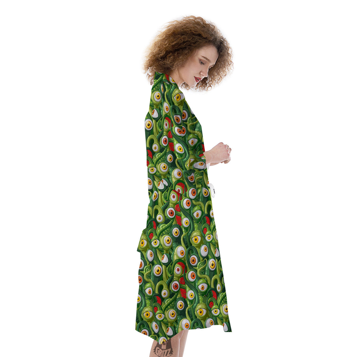 Green Alien Monster Print Pattern Kimono-grizzshop