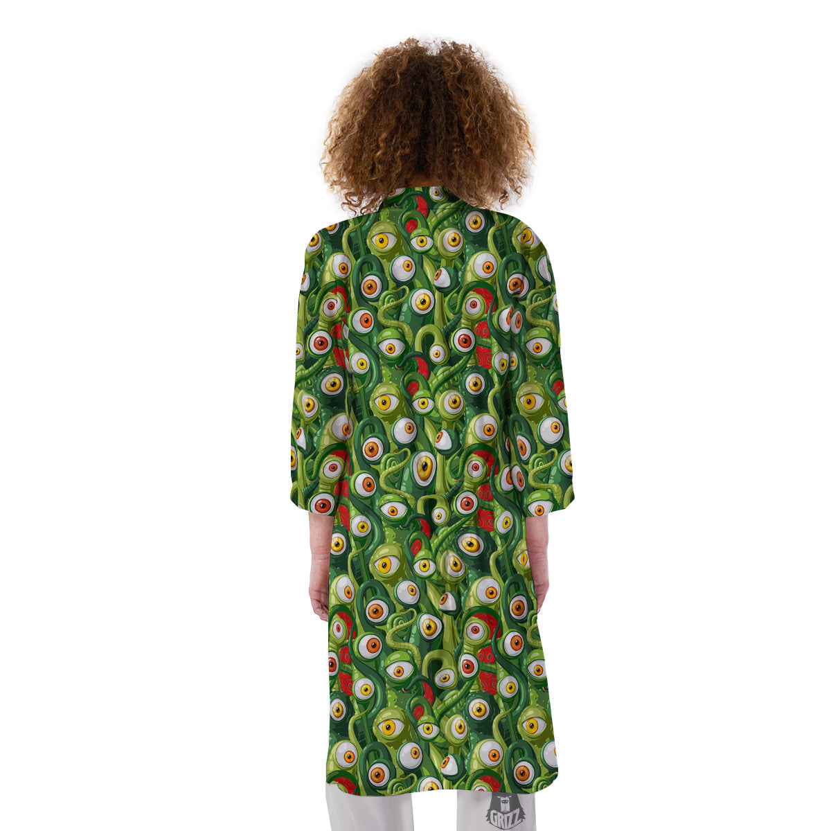 Green Alien Monster Print Pattern Kimono-grizzshop