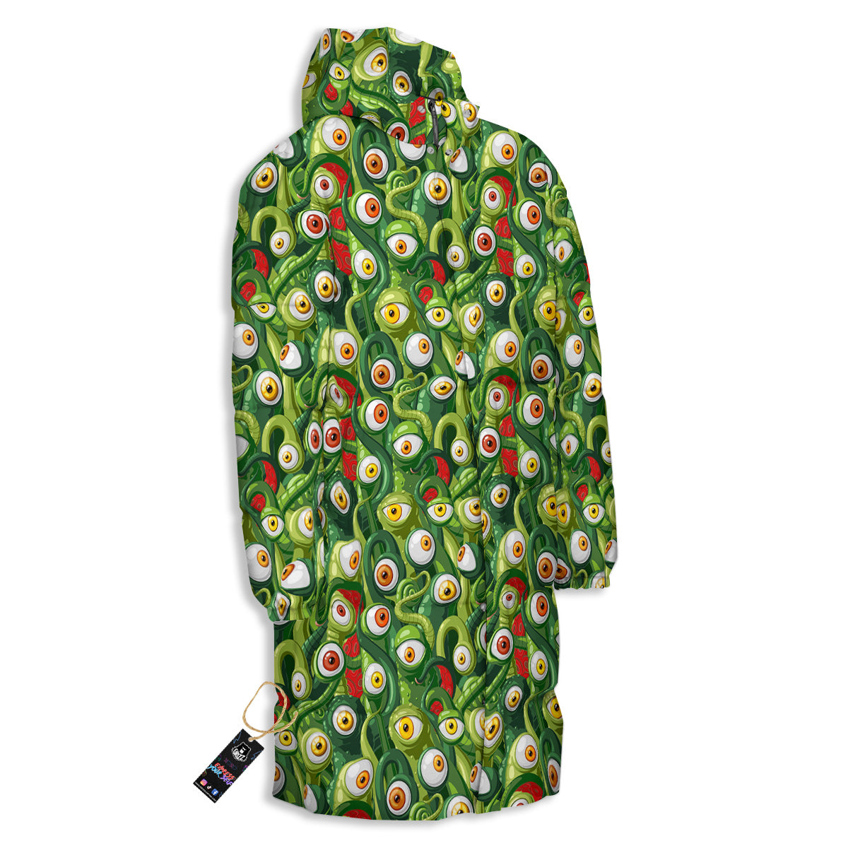 Green Alien Monster Print Pattern Long Down Jacket-grizzshop