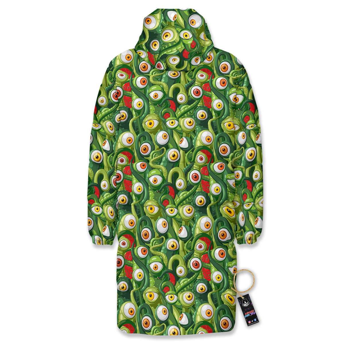 Green Alien Monster Print Pattern Long Down Jacket-grizzshop
