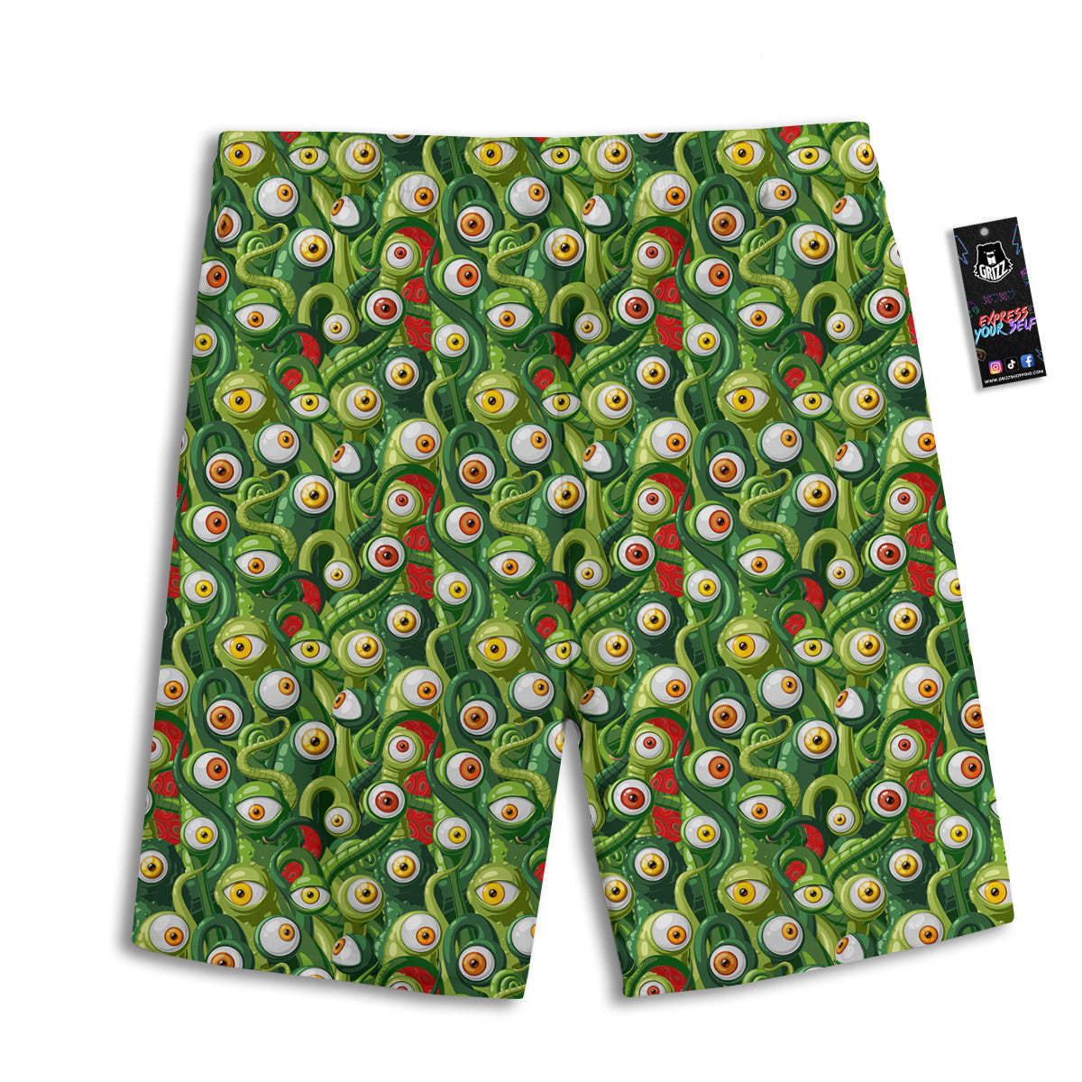 Green Alien Monster Print Pattern Men's Athletic Shorts