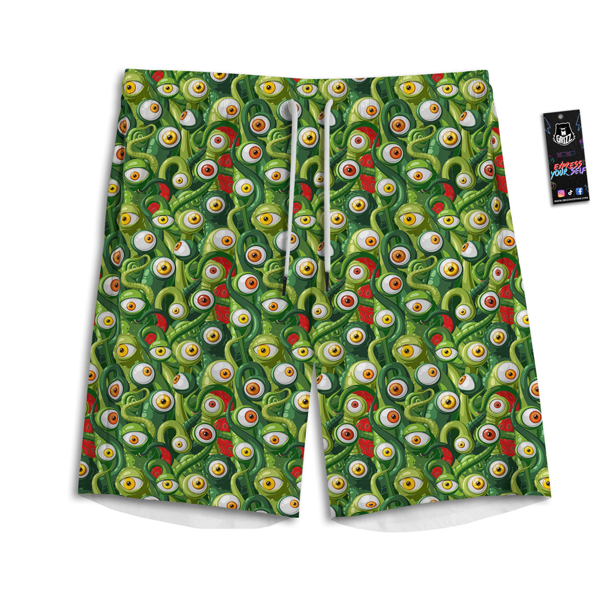 Green Alien Monster Print Pattern Men's Athletic Shorts