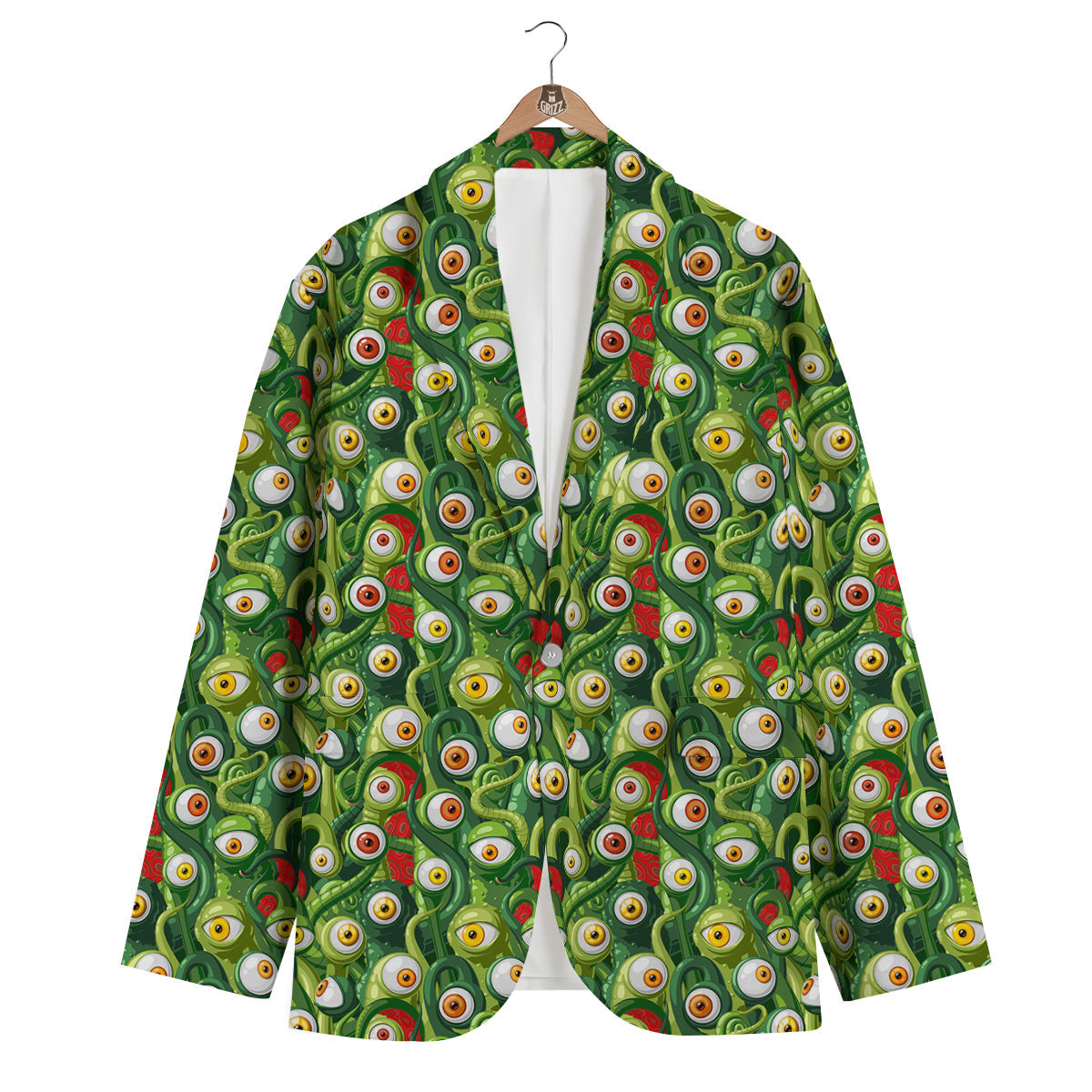 Green Alien Monster Print Pattern Men's Blazer-grizzshop