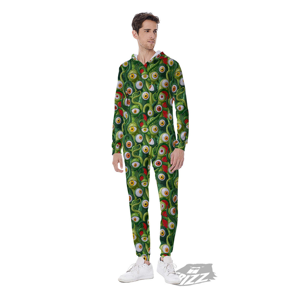 Green Alien Monster Print Pattern Men's Jumpsuit-grizzshop
