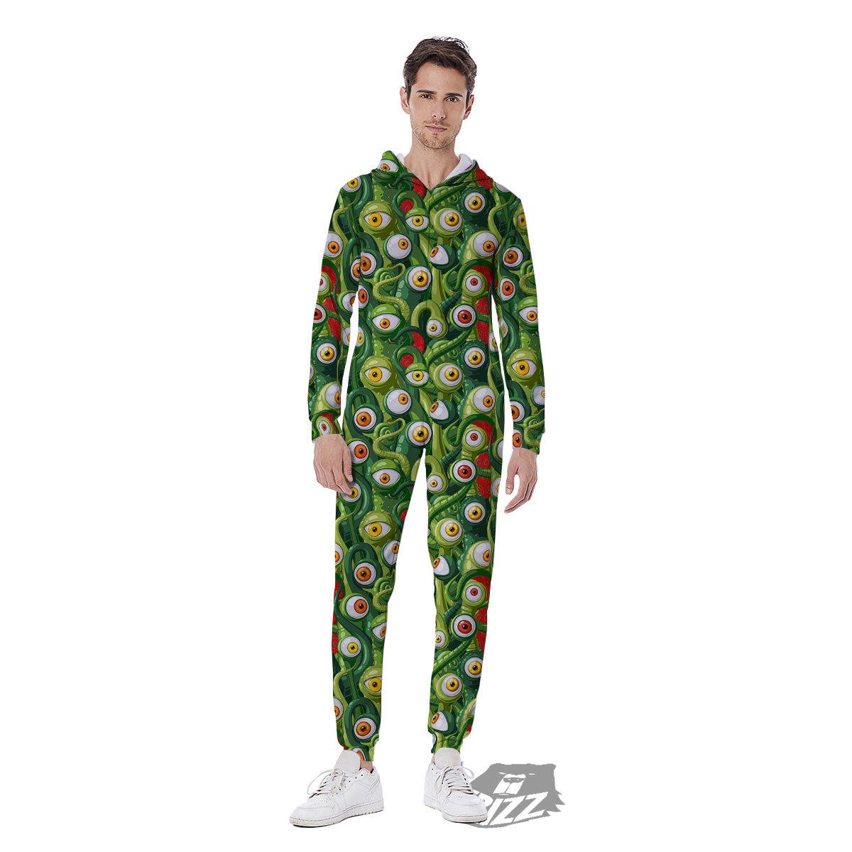 Green Alien Monster Print Pattern Men's Jumpsuit-grizzshop