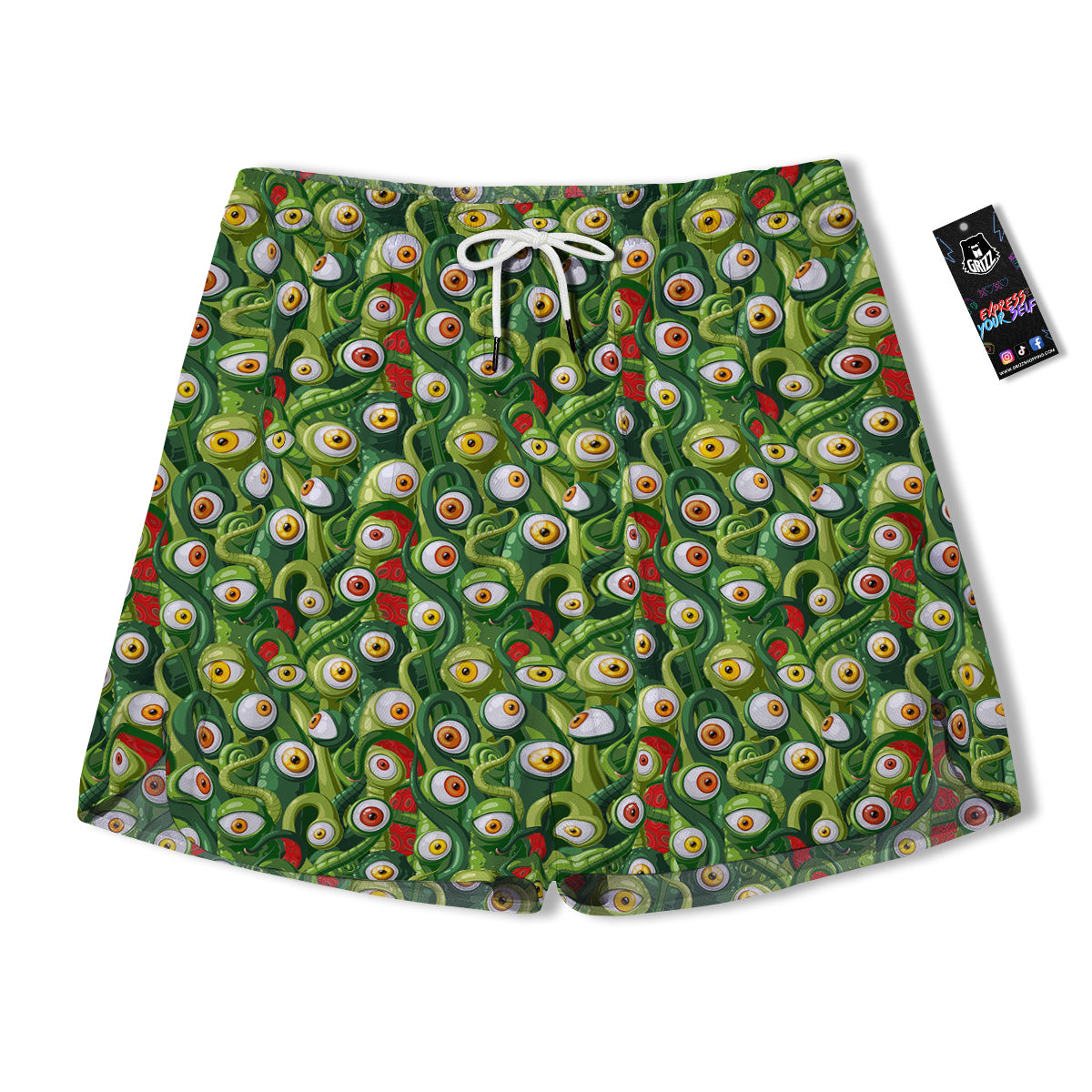 Green Alien Monster Print Pattern Men's Running Shorts-grizzshop