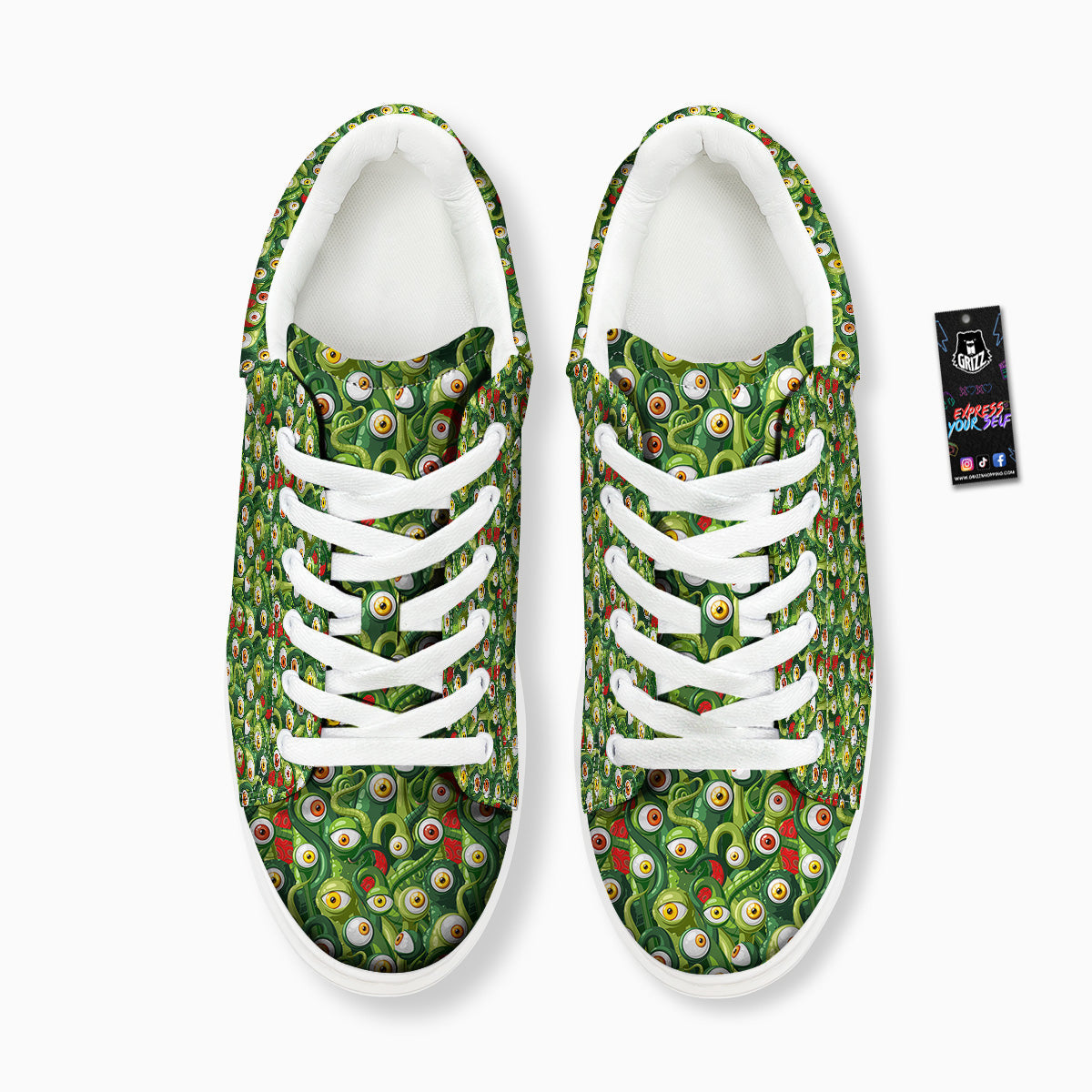 Green Alien Monster Print Pattern Platform Shoes-grizzshop