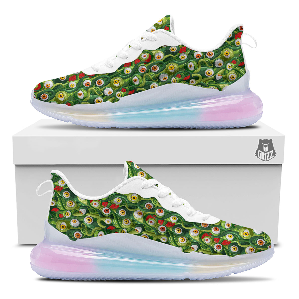 Green Alien Monster Print Pattern Running Sneakers-grizzshop