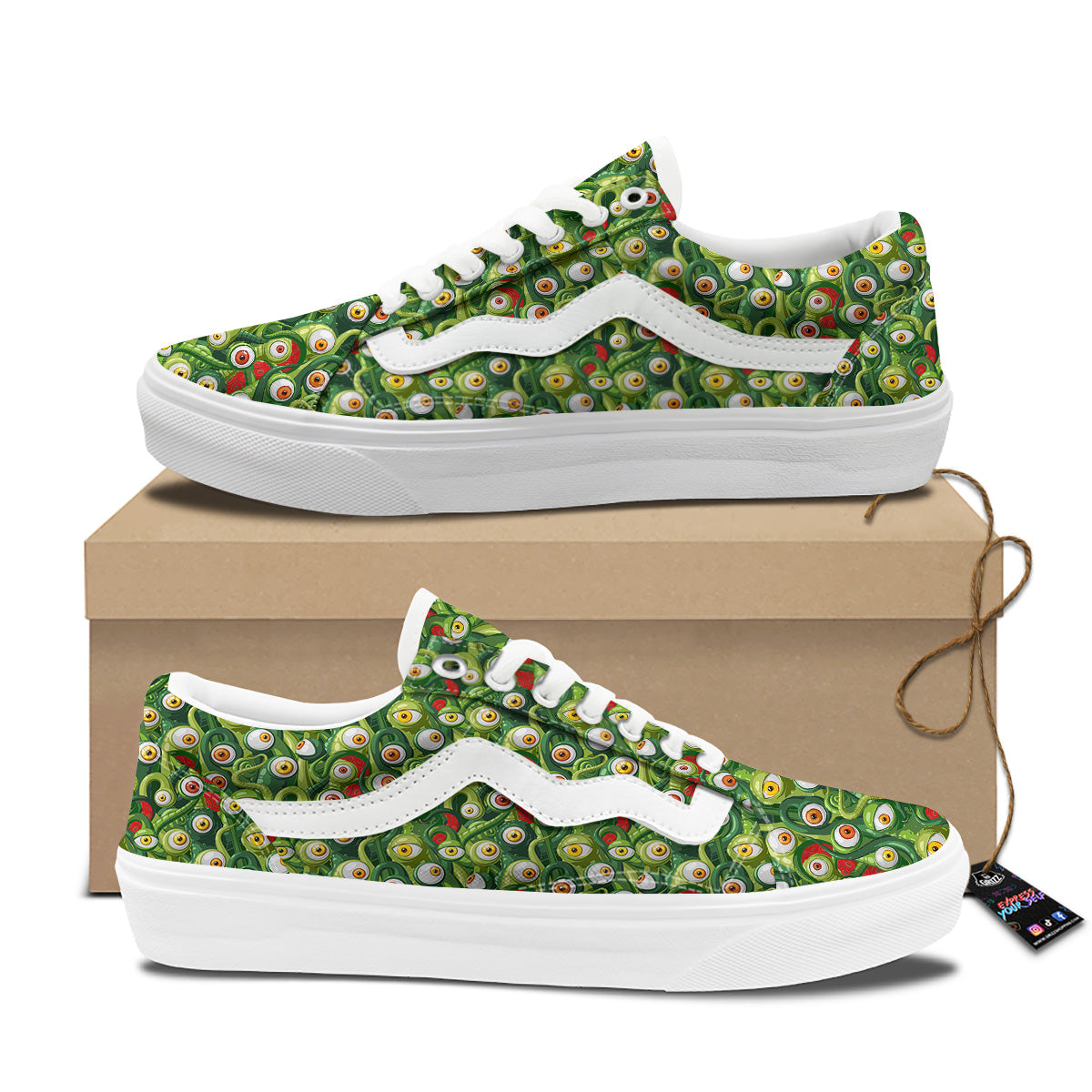 Green Alien Monster Print Pattern Skate Shoes-grizzshop