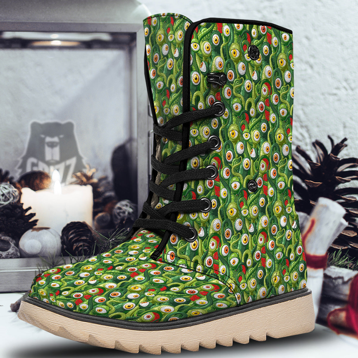 Green Alien Monster Print Pattern Snow Boots-grizzshop