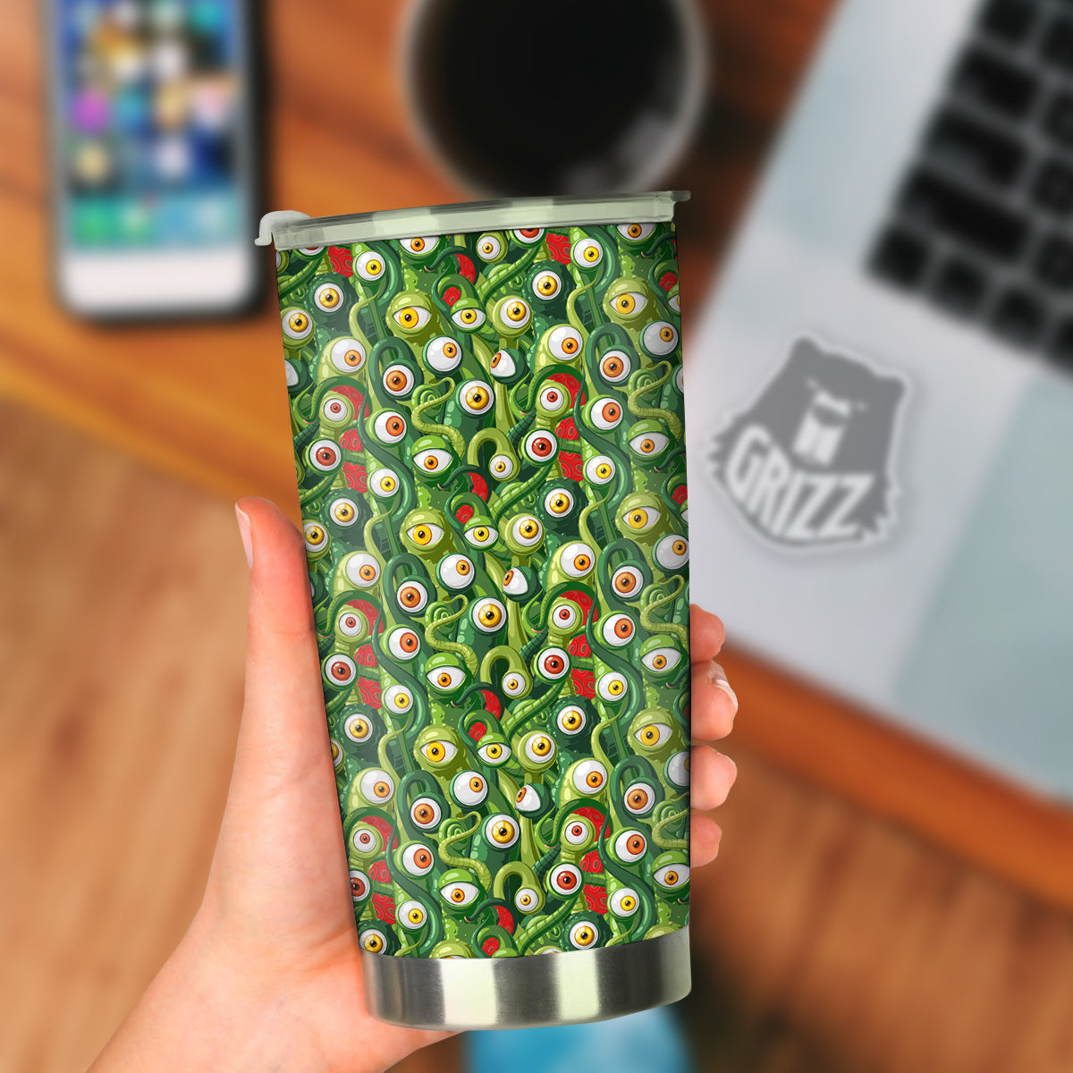 Green Alien Monster Print Pattern Tumbler-grizzshop