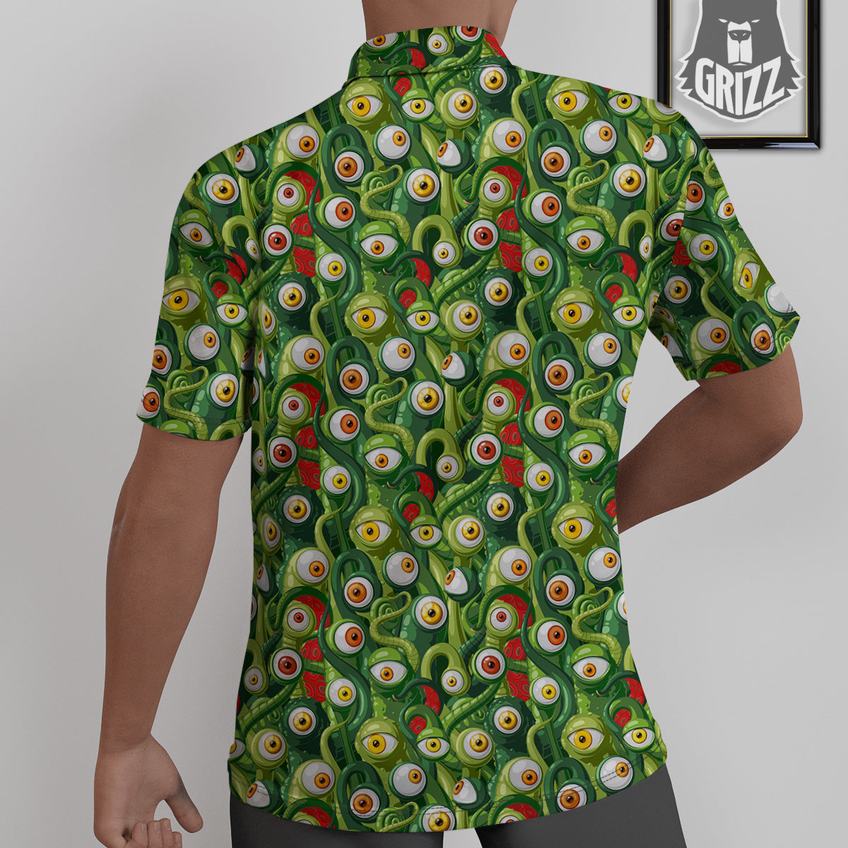 Green Alien Monster Print Pattern Untucked Shirts-grizzshop