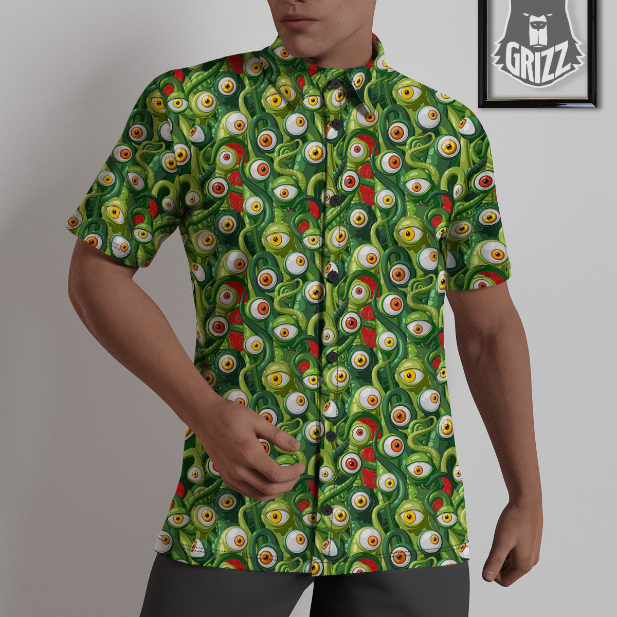 Green Alien Monster Print Pattern Untucked Shirts-grizzshop