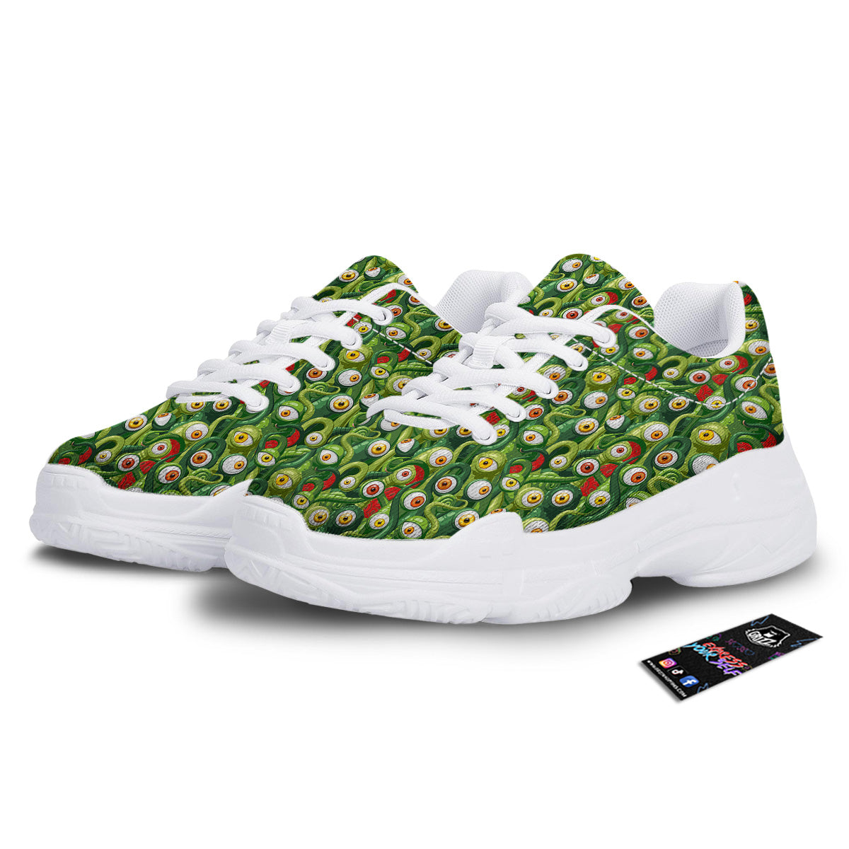 Green Alien Monster Print Pattern White Chunky Shoes-grizzshop