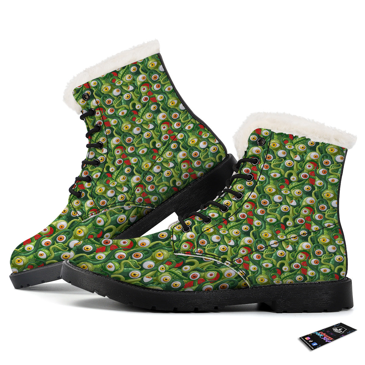 Green Alien Monster Print Pattern Winter Boots-grizzshop