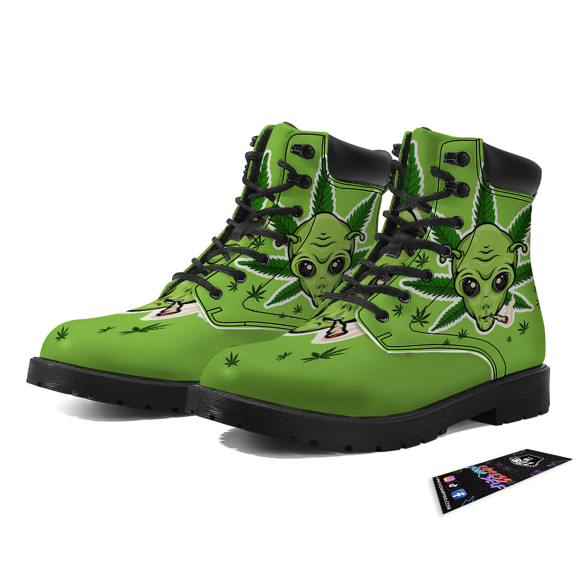 Green Alien Smoking Print Boots-grizzshop