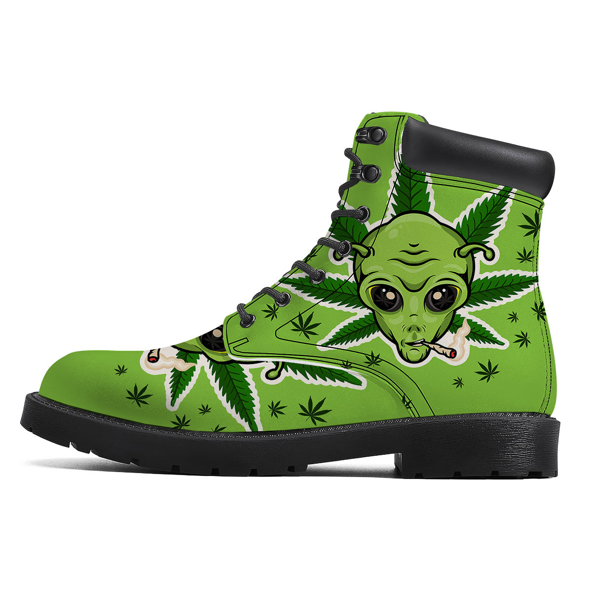 Green Alien Smoking Print Boots-grizzshop