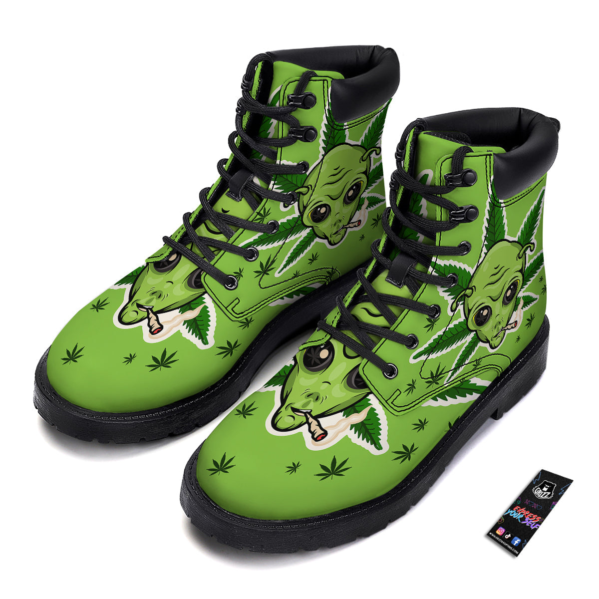 Green Alien Smoking Print Boots-grizzshop