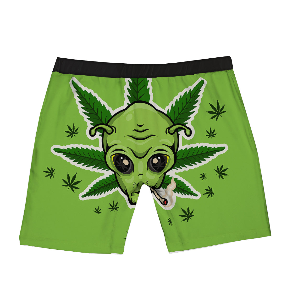 Green Alien Smoking Print Boxer Briefs-grizzshop