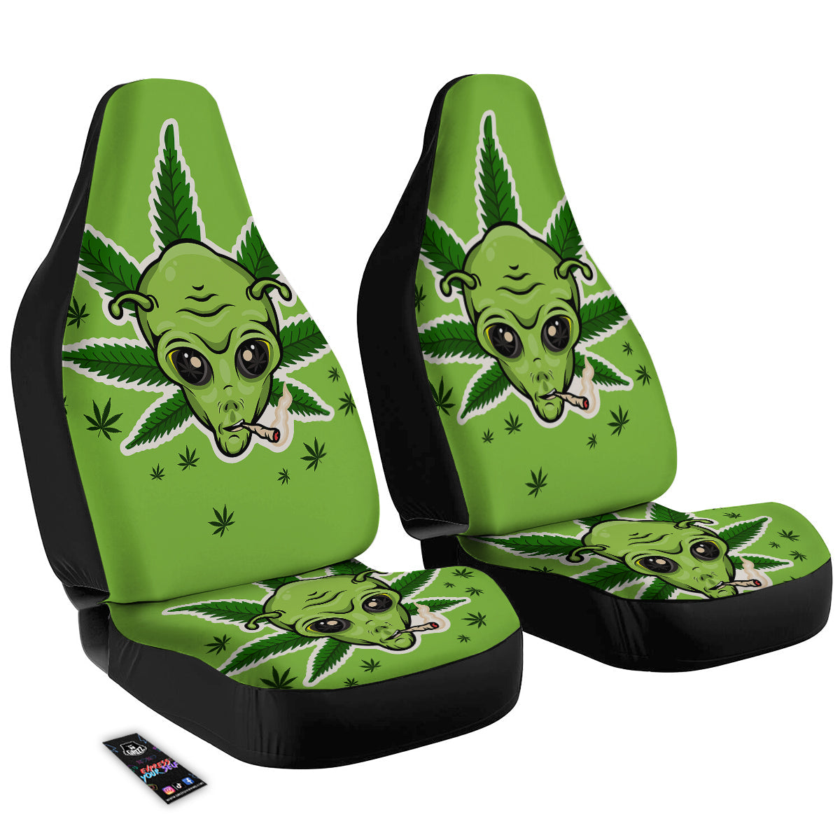 Green Alien Smoking Print Car Seat Covers-grizzshop