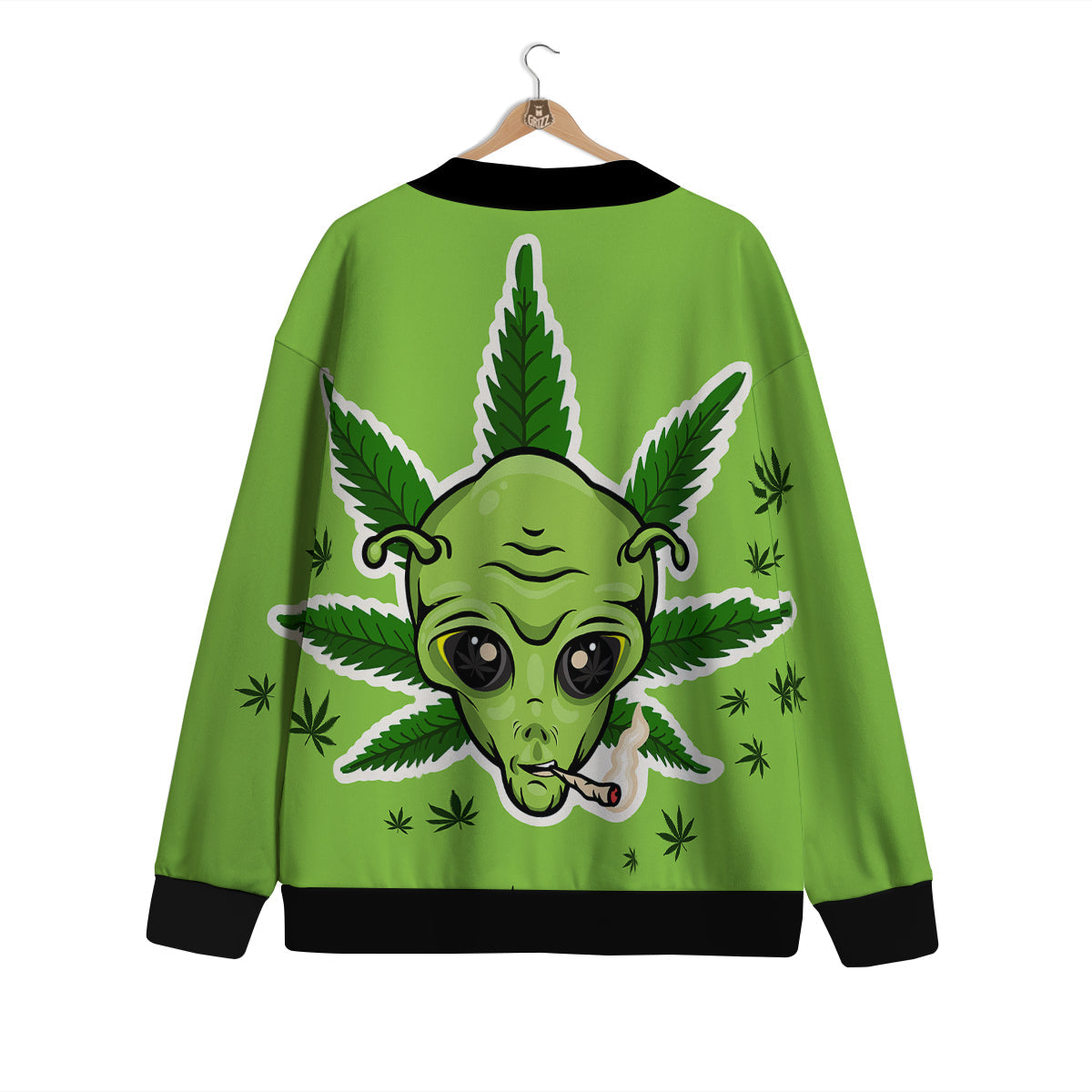 Green Alien Smoking Print Cardigan-grizzshop
