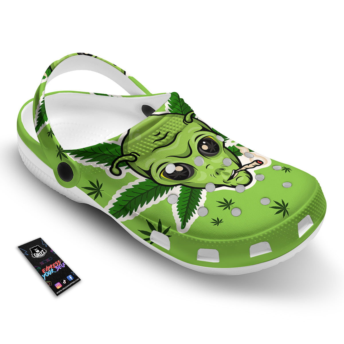 Green Alien Smoking Print Clog-grizzshop