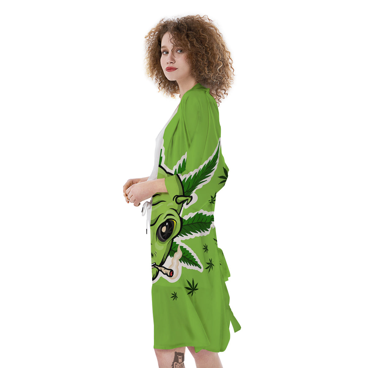 Green Alien Smoking Print Kimono-grizzshop