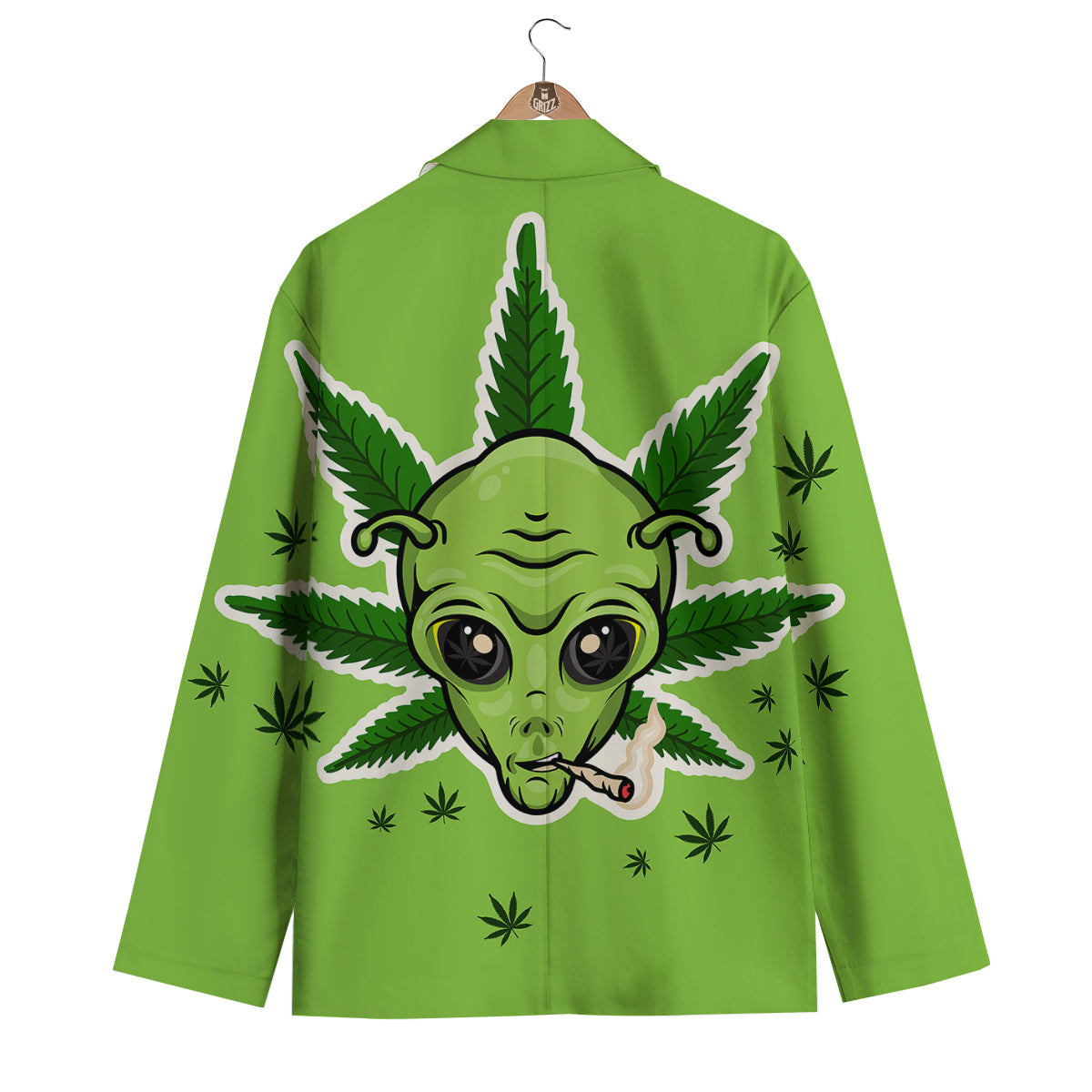 Green Alien Smoking Print Men's Blazer-grizzshop