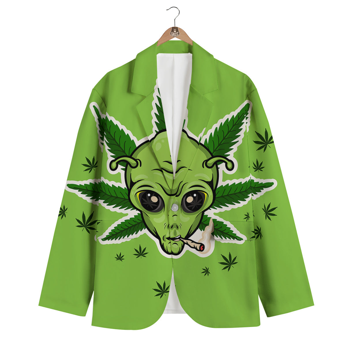 Green Alien Smoking Print Men's Blazer-grizzshop