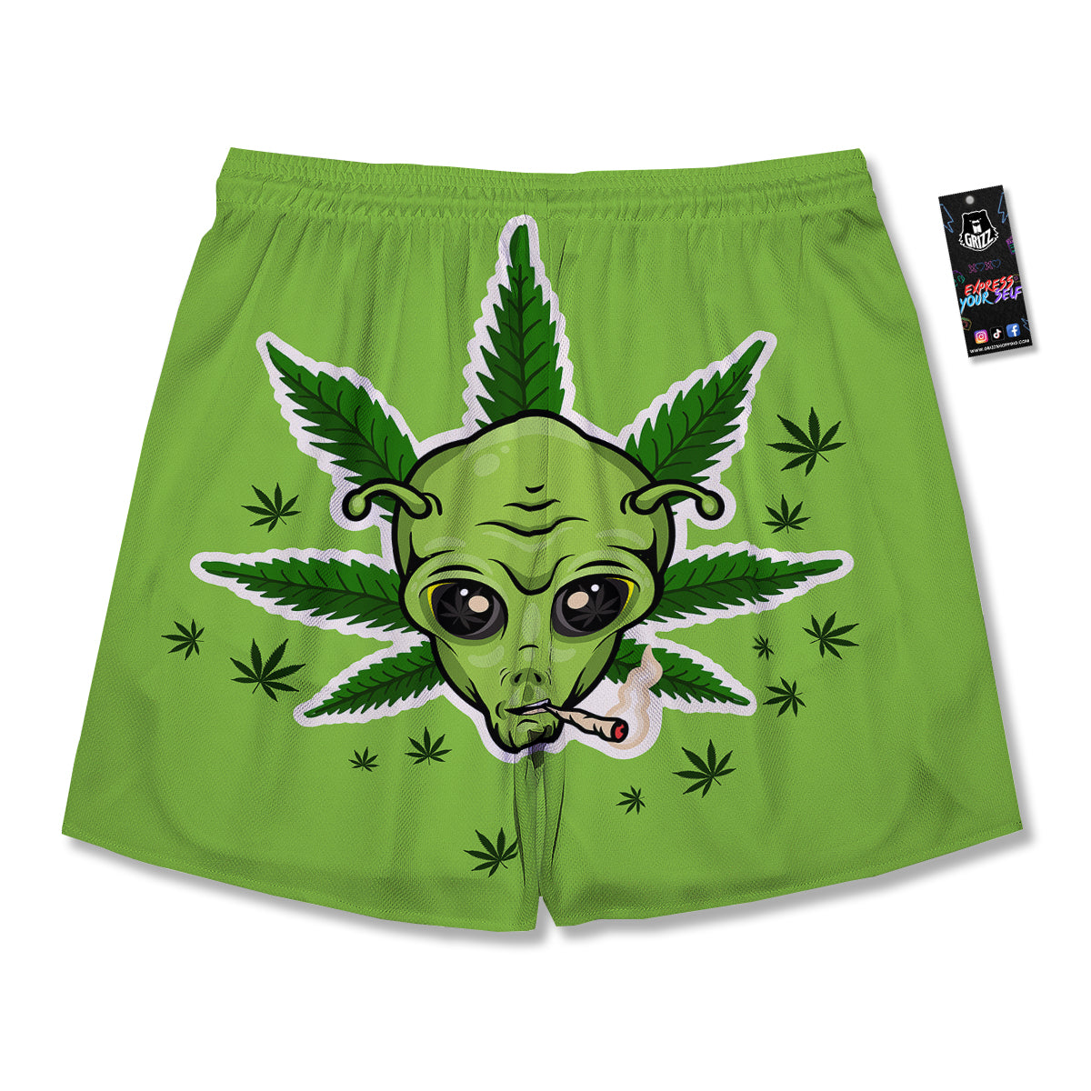 Green Alien Smoking Print Men's Running Shorts-grizzshop