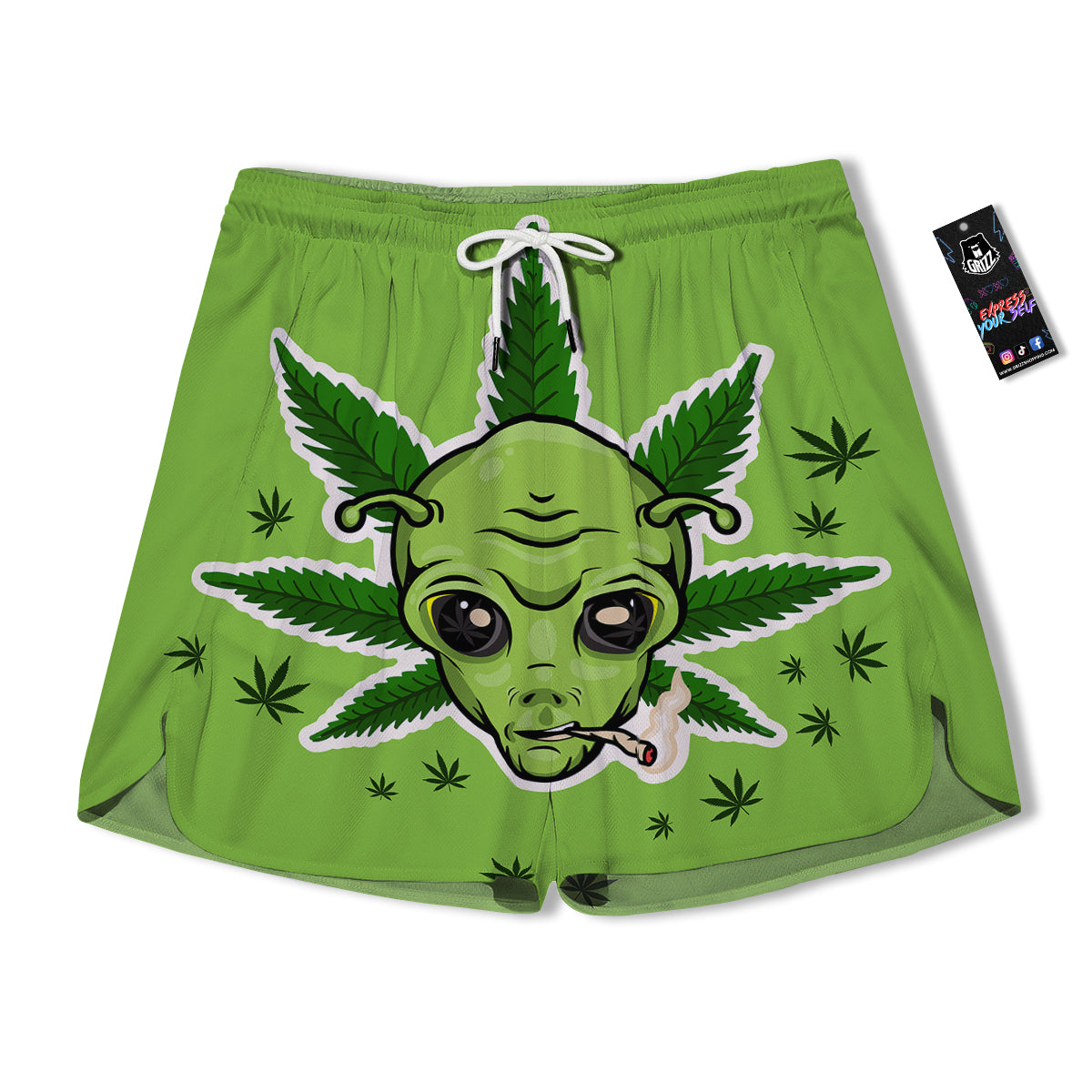 Green Alien Smoking Print Men's Running Shorts-grizzshop