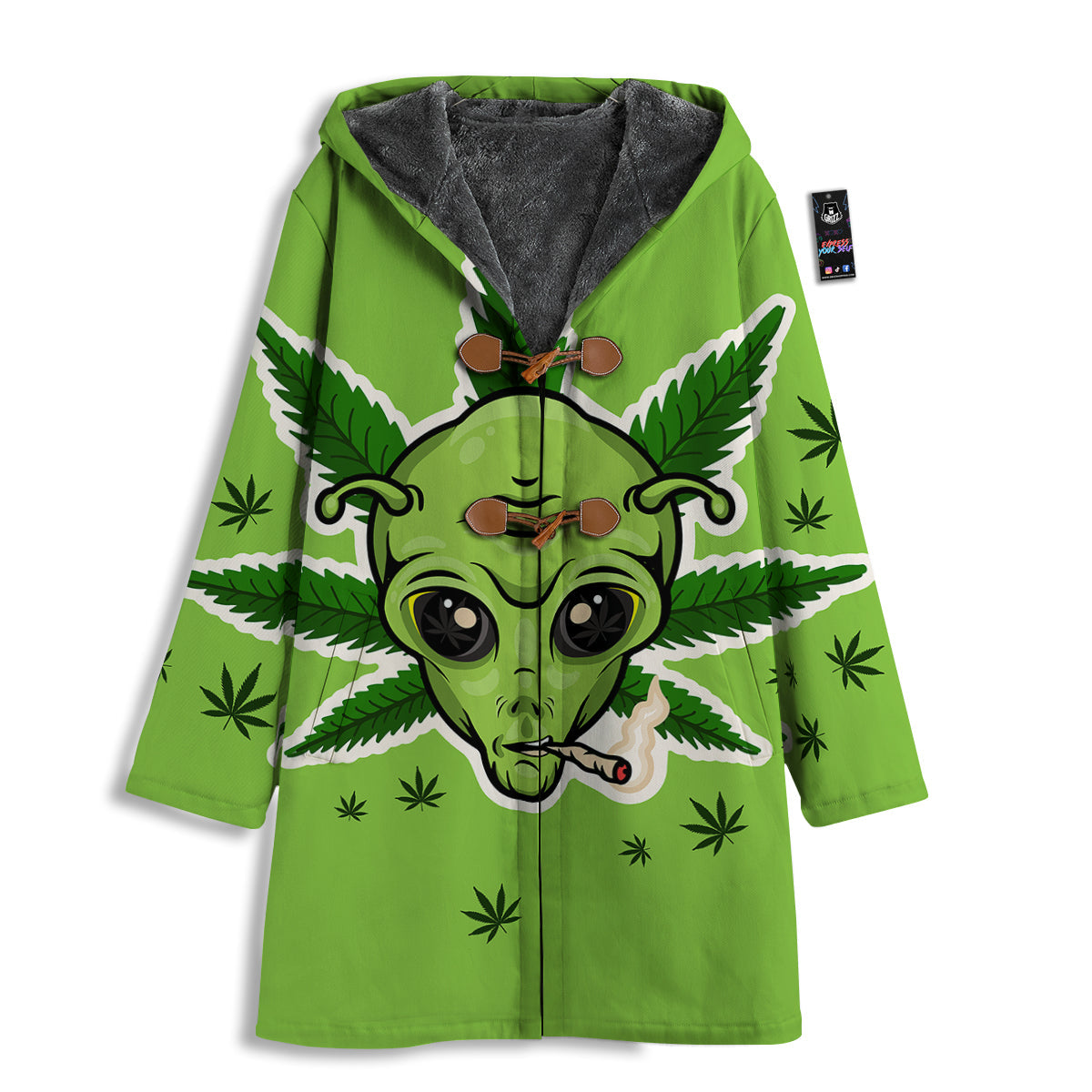 Green Alien Smoking Print Men's Windbreaker Jacket-grizzshop