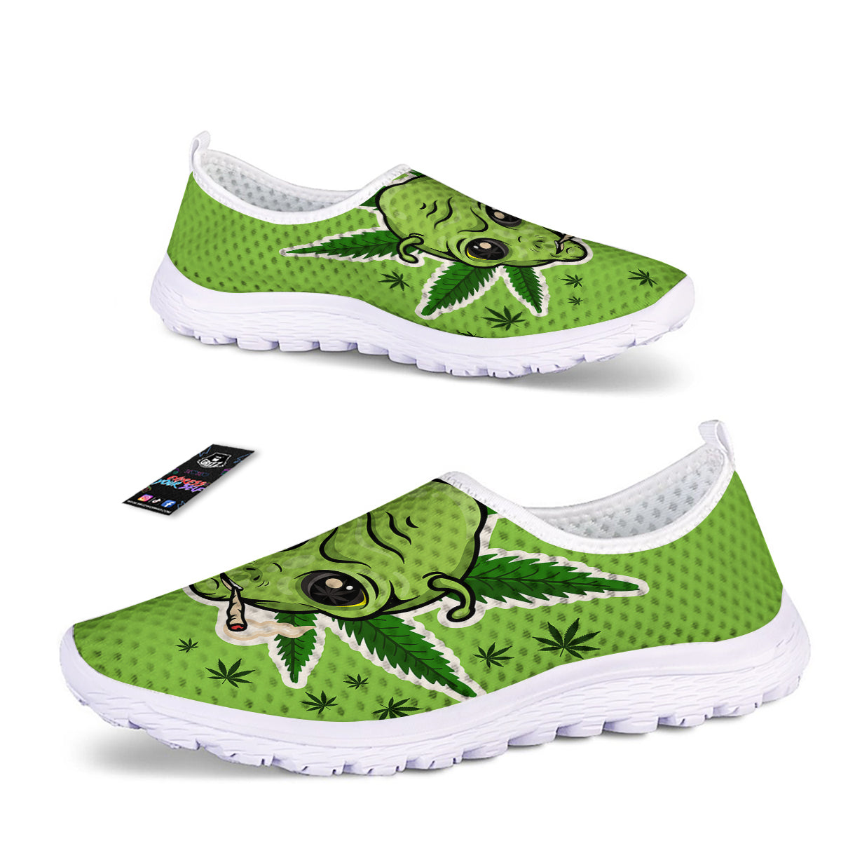 Green Alien Smoking Print Nurse Shoes-grizzshop