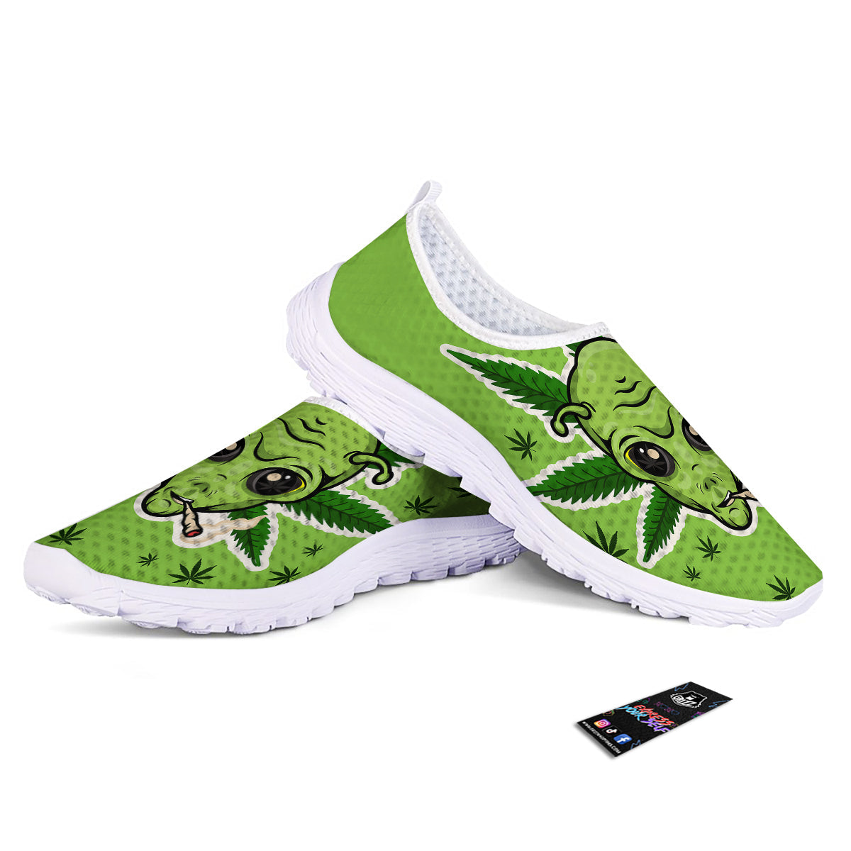 Green Alien Smoking Print Nurse Shoes-grizzshop
