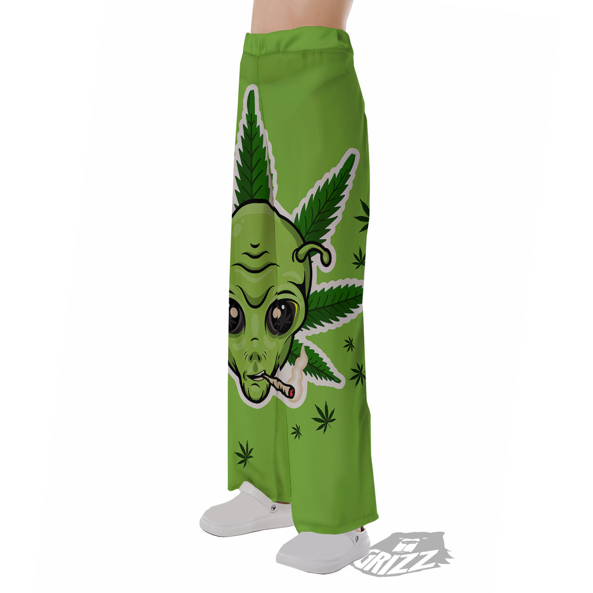 Green Alien Smoking Print Pajama Pants-grizzshop