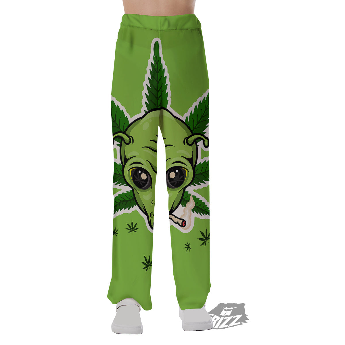 Green Alien Smoking Print Pajama Pants-grizzshop