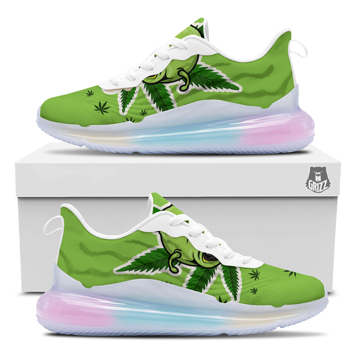 Green Alien Smoking Print Running Sneakers-grizzshop