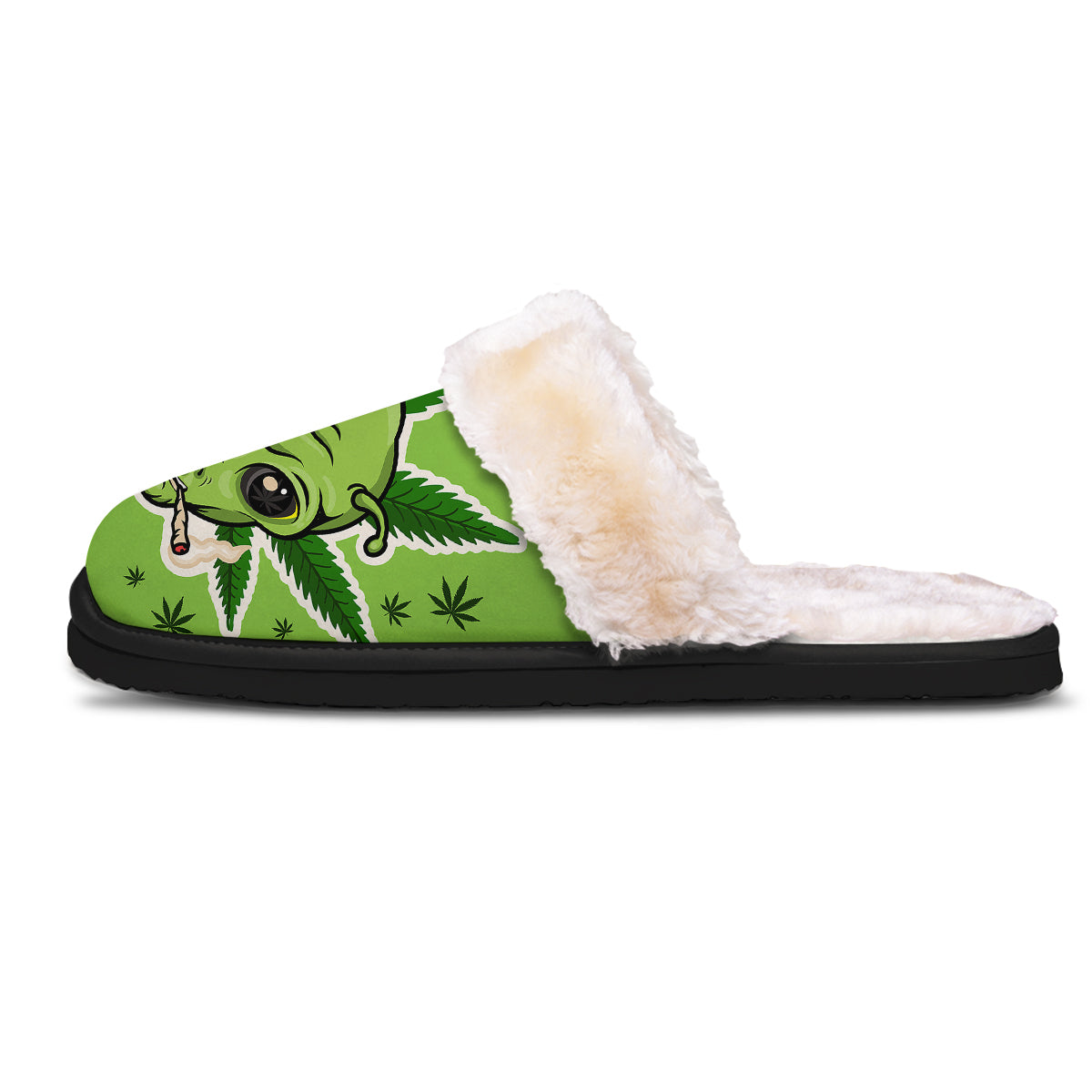 Green Alien Smoking Print Slippers-grizzshop
