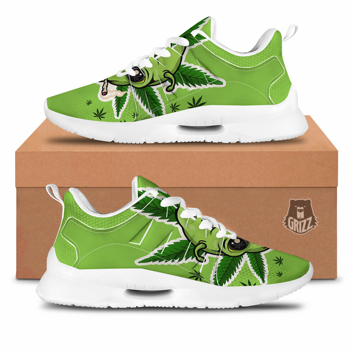 Green Alien Smoking Print Tennis Shoes-grizzshop