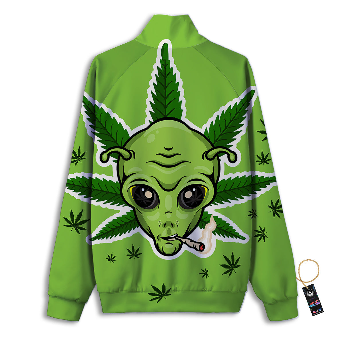 Green Alien Smoking Print Track Jacket-grizzshop