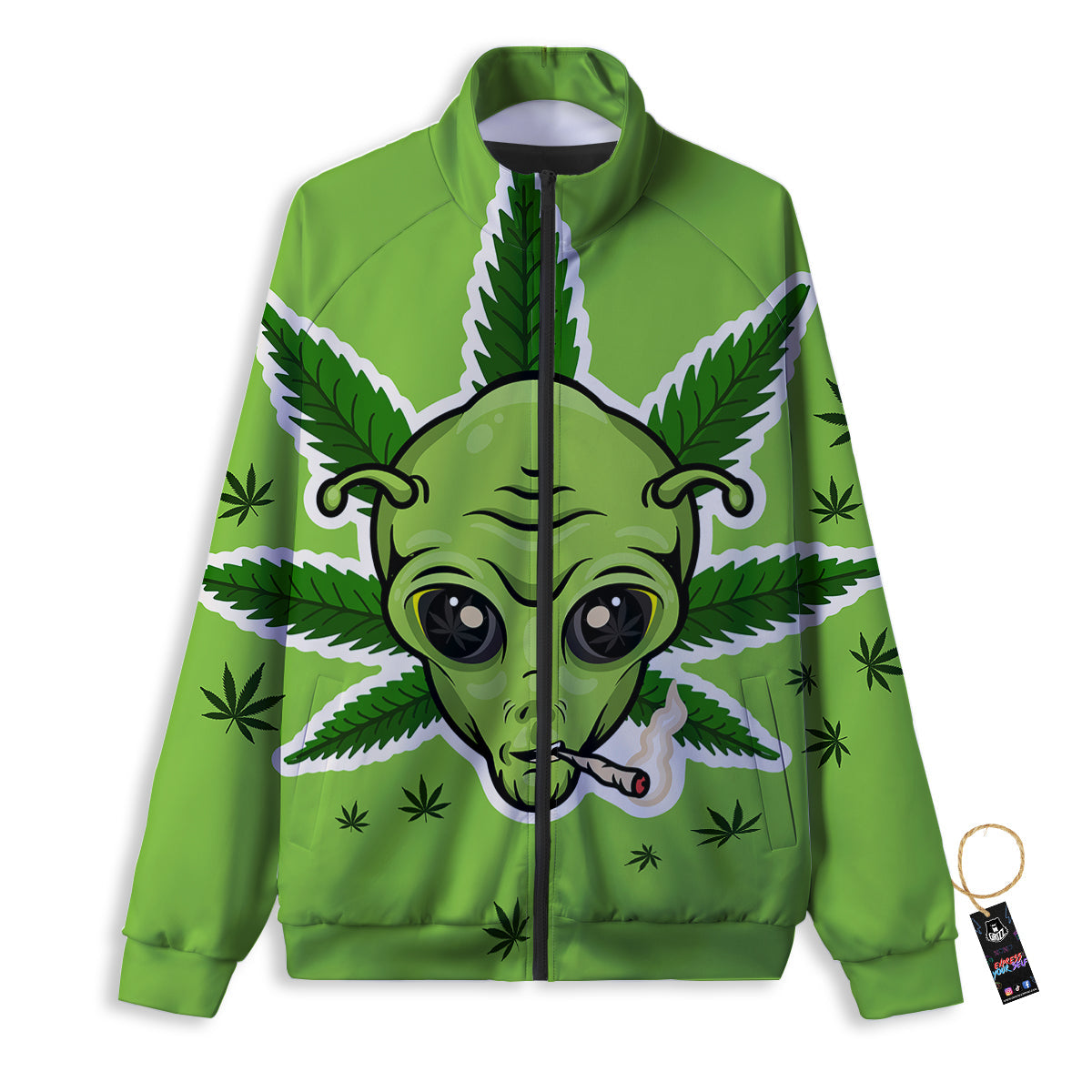 Green Alien Smoking Print Track Jacket-grizzshop