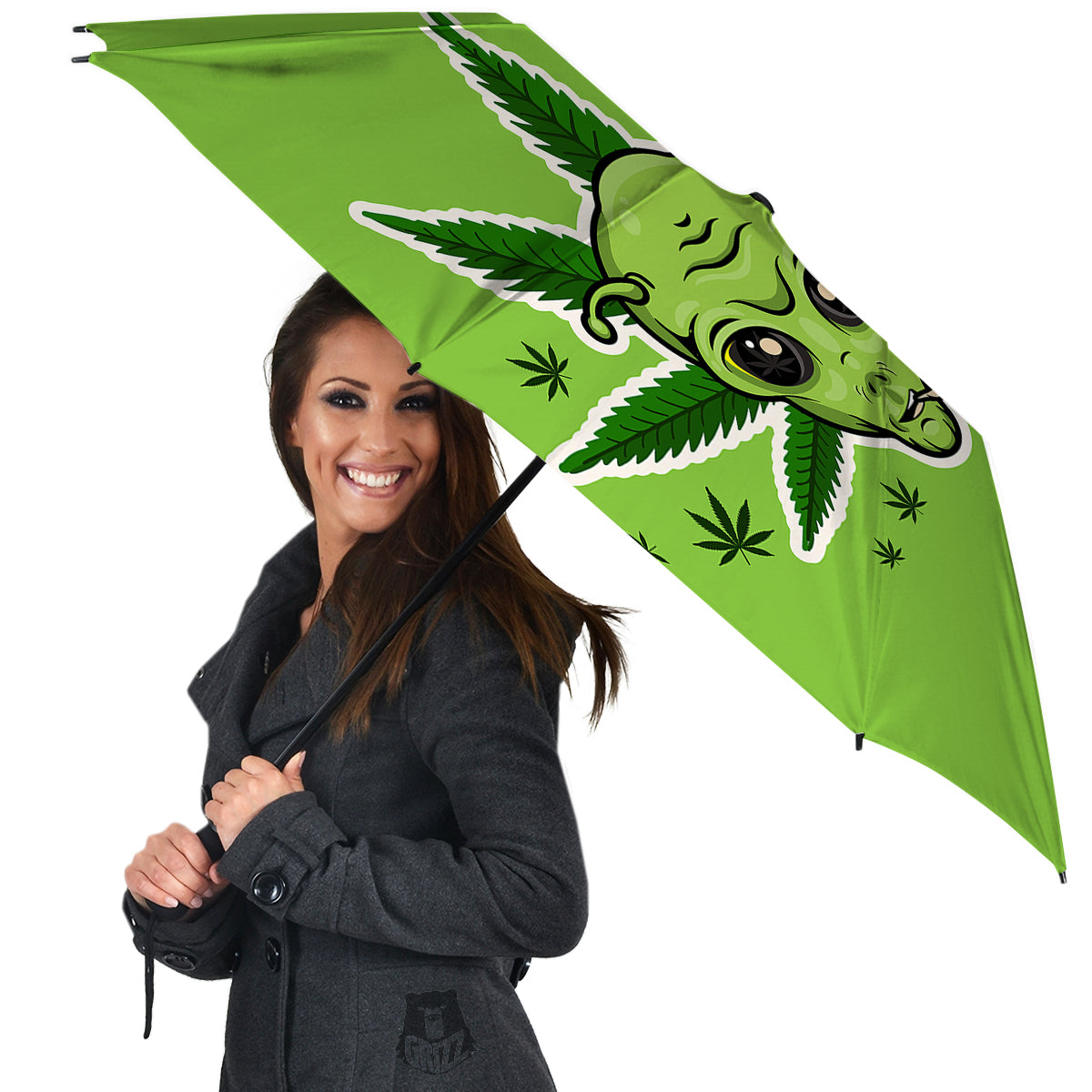 Green Alien Smoking Print Umbrella-grizzshop