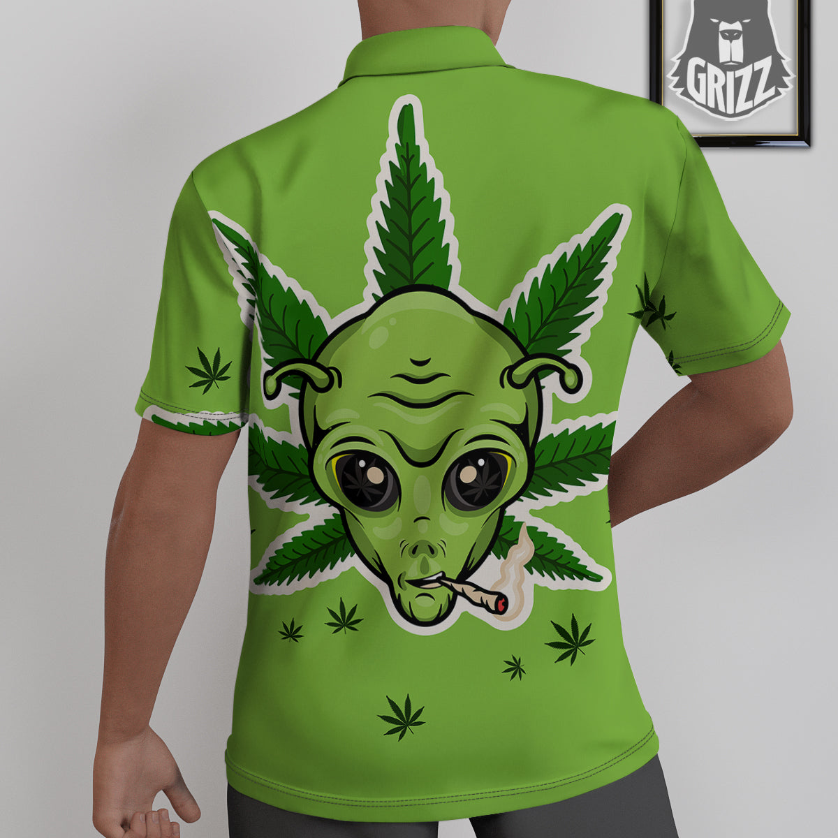 Green Alien Smoking Print Untucked Shirts-grizzshop