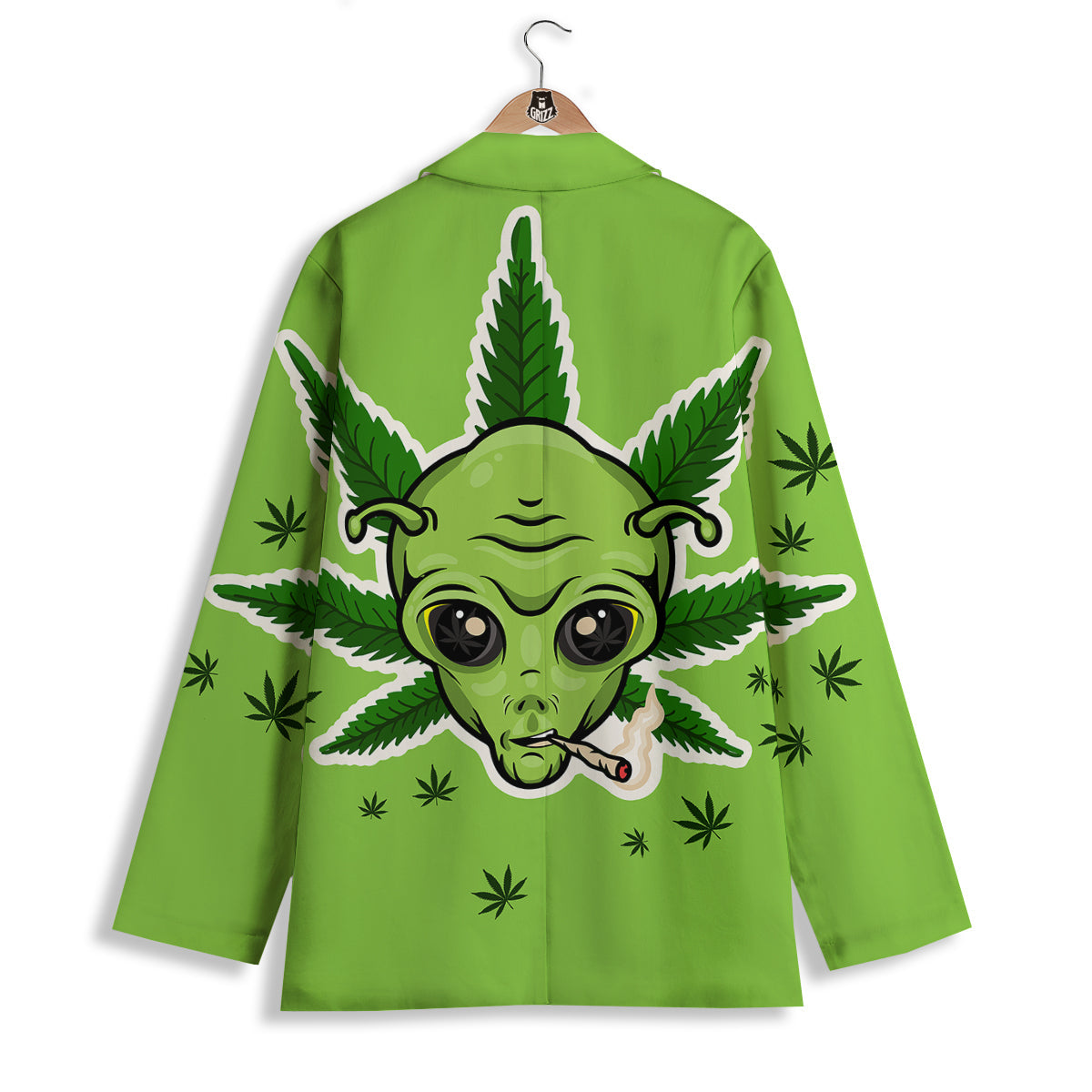 Green Alien Smoking Print Women's Blazer-grizzshop