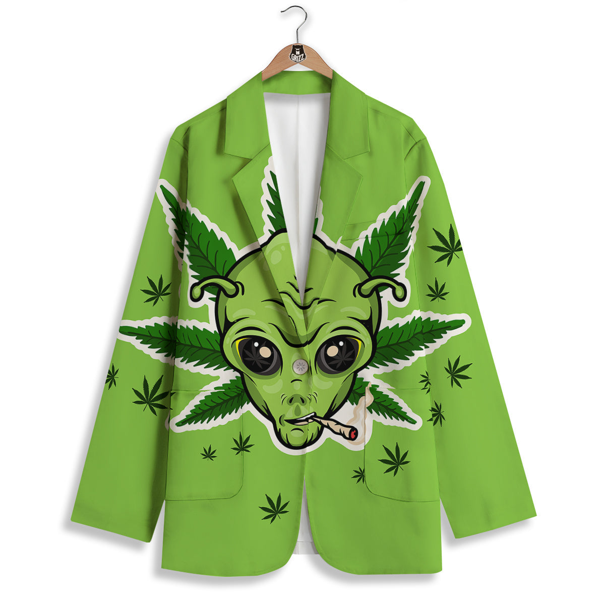 Green Alien Smoking Print Women's Blazer-grizzshop