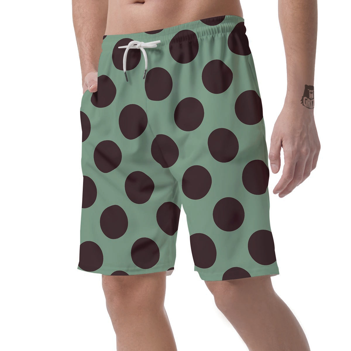 Green And Black Polka Dot Men's Shorts-grizzshop