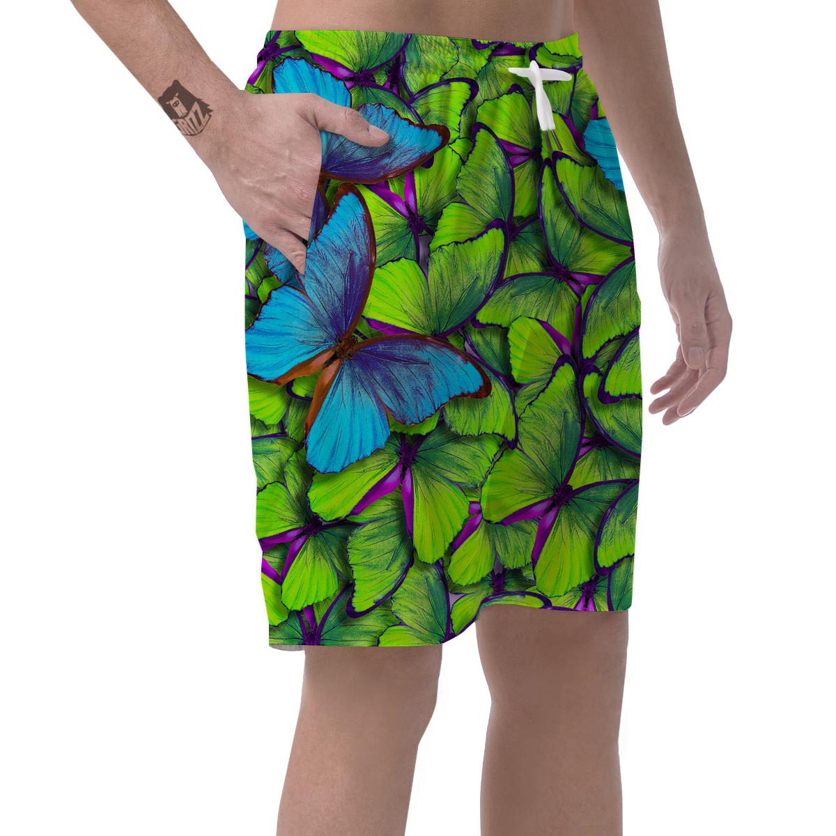 Green And Blue Butterfly Print Men's Shorts-grizzshop