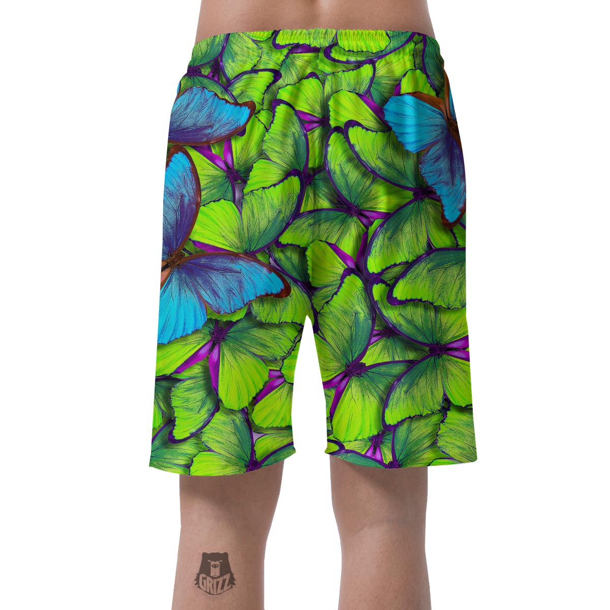 Green And Blue Butterfly Print Men's Shorts-grizzshop